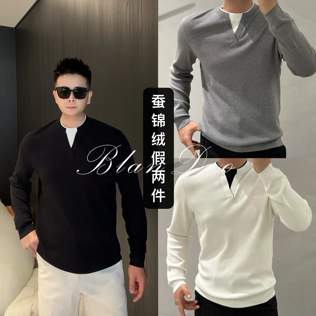 （秋款）BLANDOO  “V领 假两件”  桑蚕丝混纺百搭撞色针织衫26686