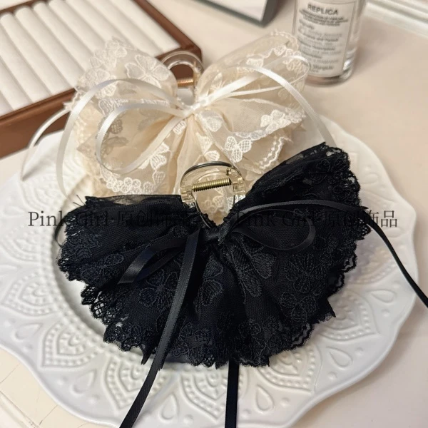 Pink Girl  Z608春季新款蕾丝8cm抓夹法式超仙甜美后脑勺盘发夹