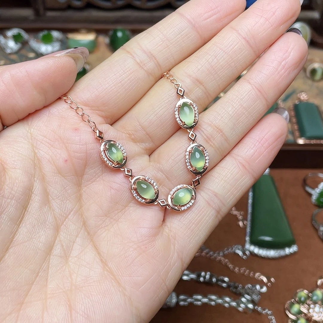 和田玉（碧玉）银S925镶嵌吊坠(不含链)手链