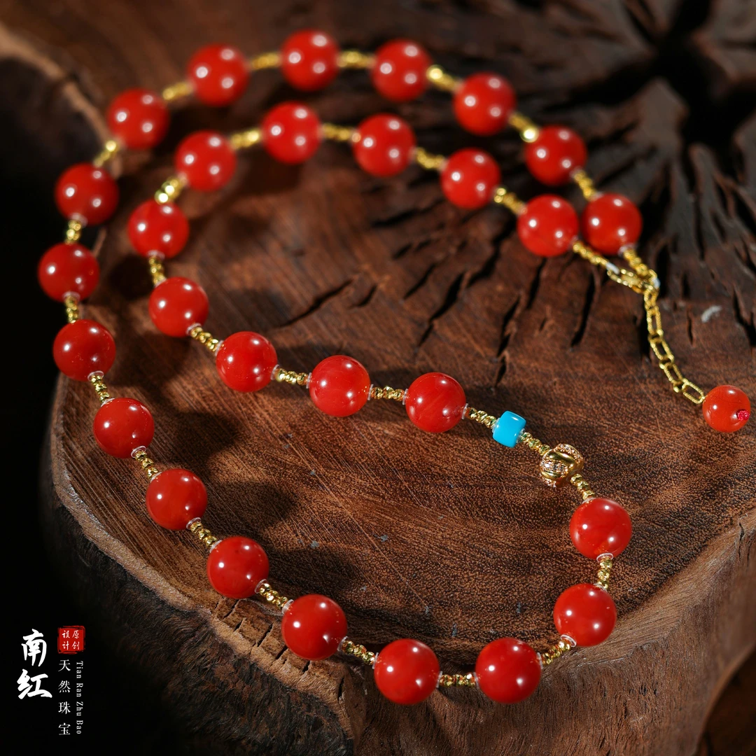 【桃总推荐】diy18k瓦西南红9mm圆珠项链/约46cm@@ZY51025129