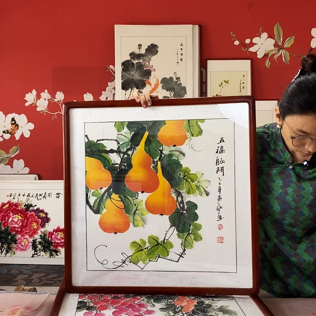 国画手写手绘带框包邮62✖️62国画作品