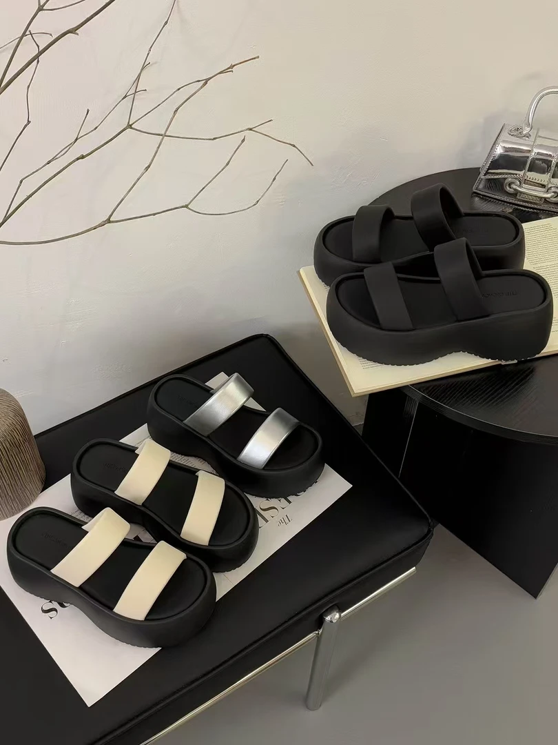 网红厚底拖鞋女夏外穿2025新款爆款松糕沙滩双字带凉拖鞋666-2