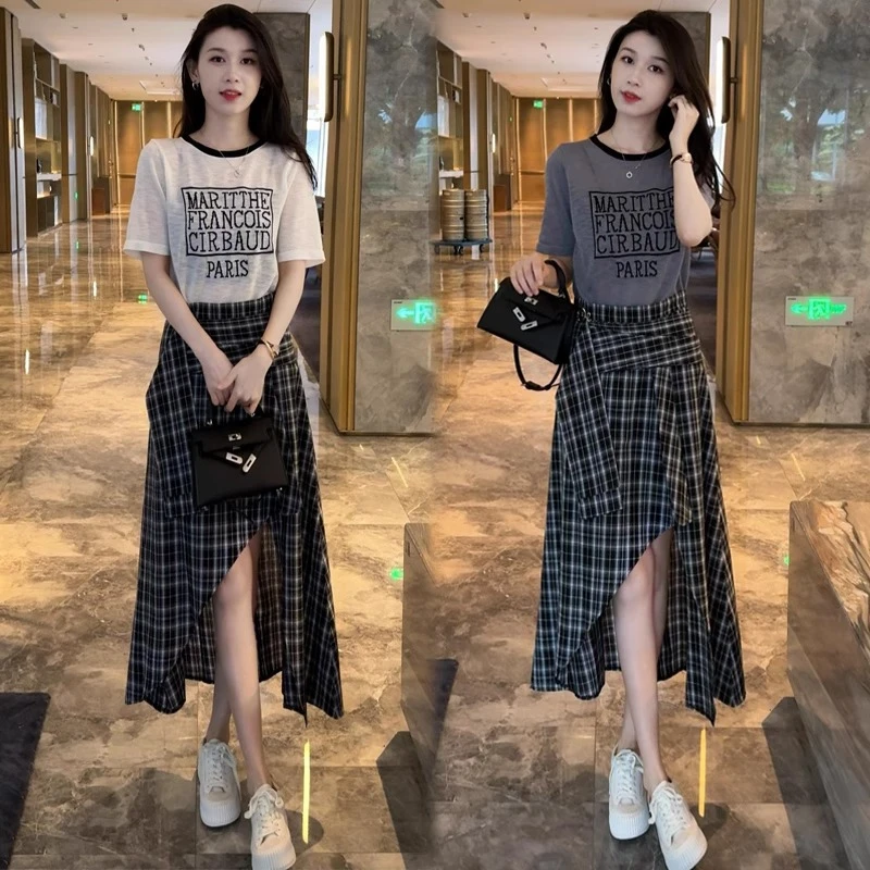 时尚套装裙女2025夏季新款时髦洋气短袖T恤不规则半身裙两件套裙