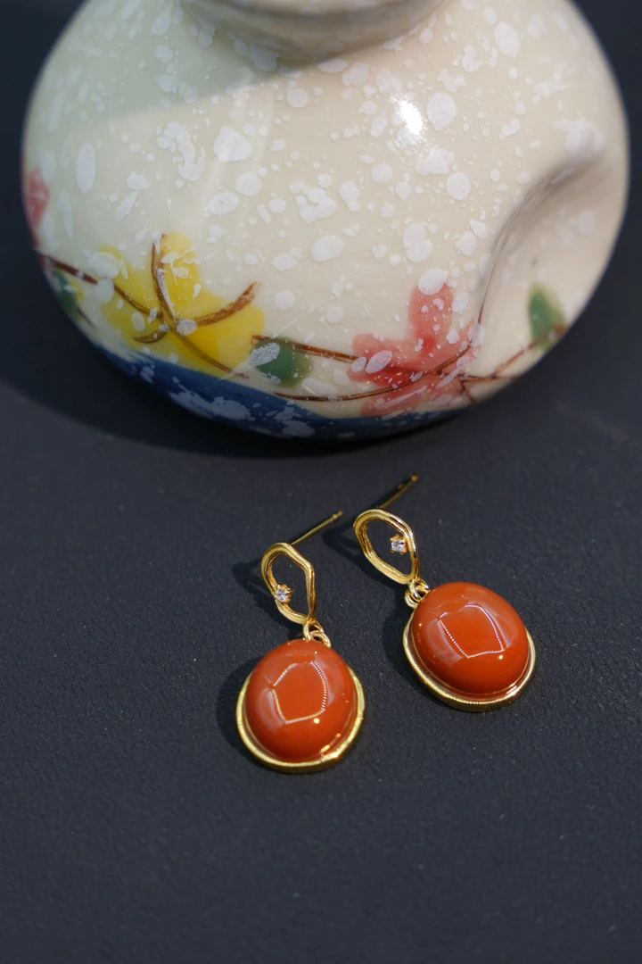 【元宝珠宝】南红蛋面牛血红耳钉多样性发一件JHL2915951