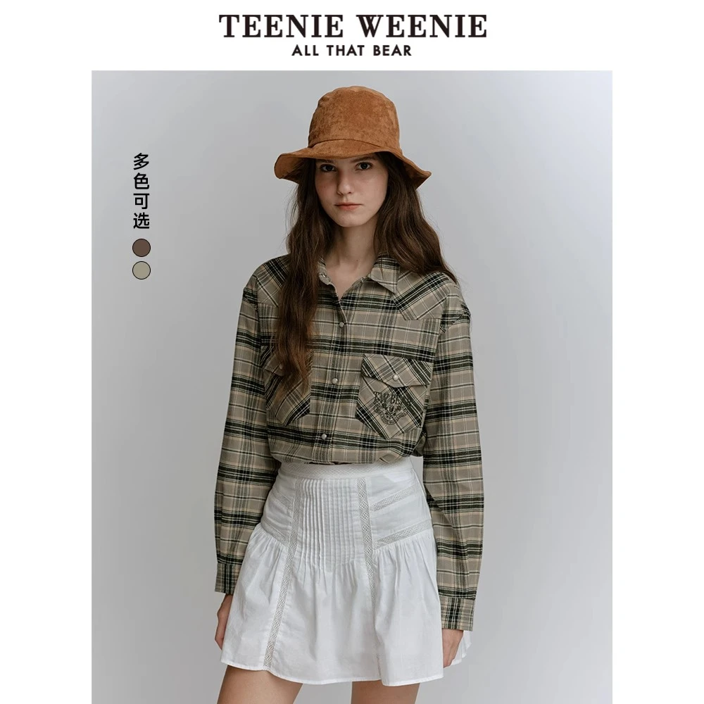 【达人专属】TeenieWeenie格纹衬衫女2024冬季新款衬衣TTYC248V06I