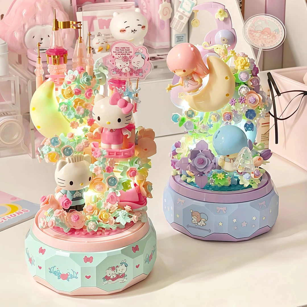 三丽鸥KT凯蒂猫库洛米八音乐盒积木美乐蒂摆件玩具送女生生日礼物