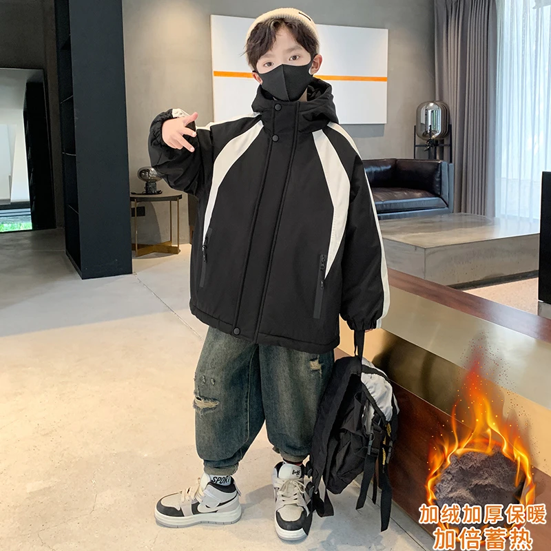 儿童装男童外套秋冬款2025新款冬装中大童派克服冬季加绒加厚男孩