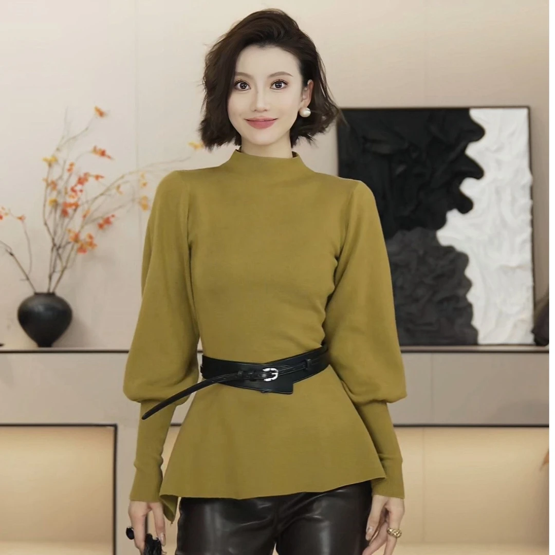 【都市罗曼史】2025新款复古半高领收腰显瘦针织衫上衣HBZXW918353