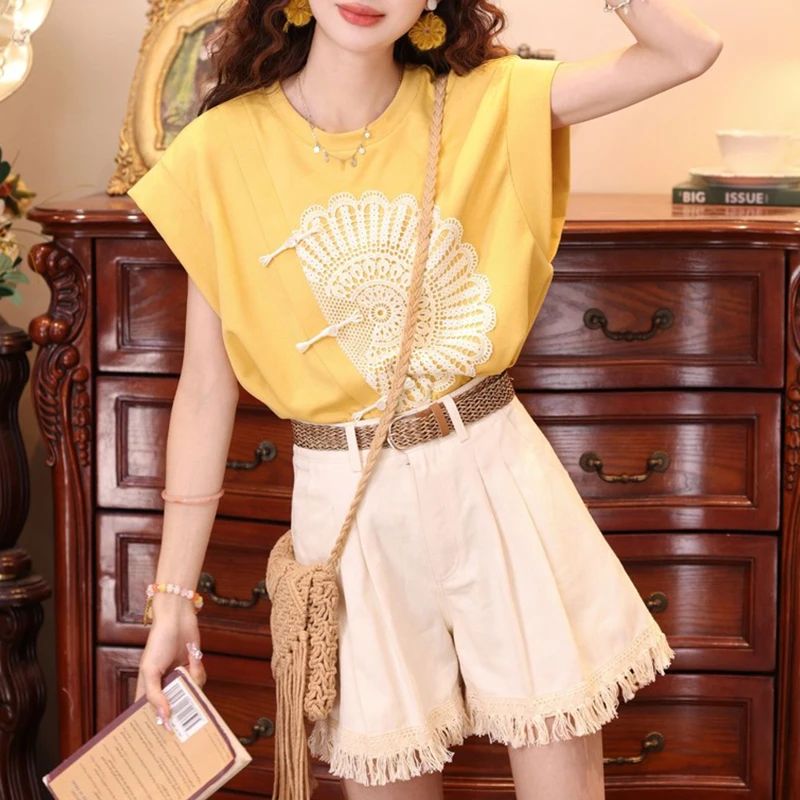 【芒果奶昔】复古港风圆领宽松显瘦体恤2025多巴胺夏季衣服新款上衣