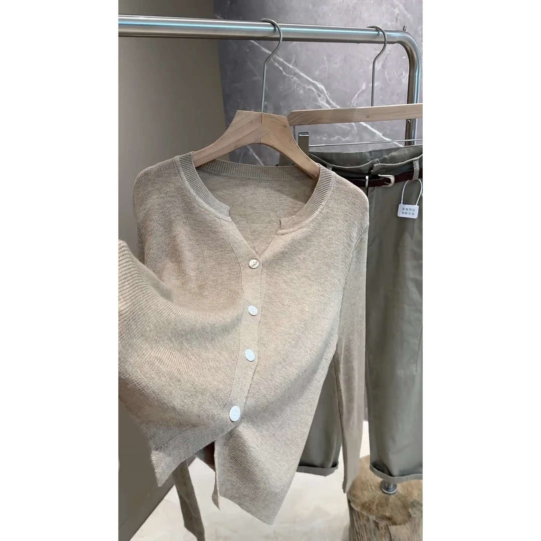 薄薄溜溜欧货扣短款扣子针织开衫春夏季休闲百搭开衫长袖