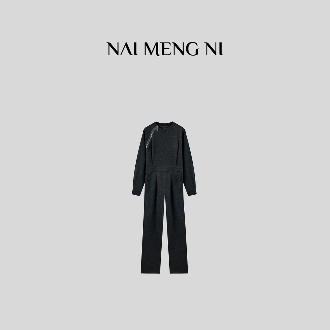 NMN王火火&小众设计高级感气质阔腿连体裤 25HH6898