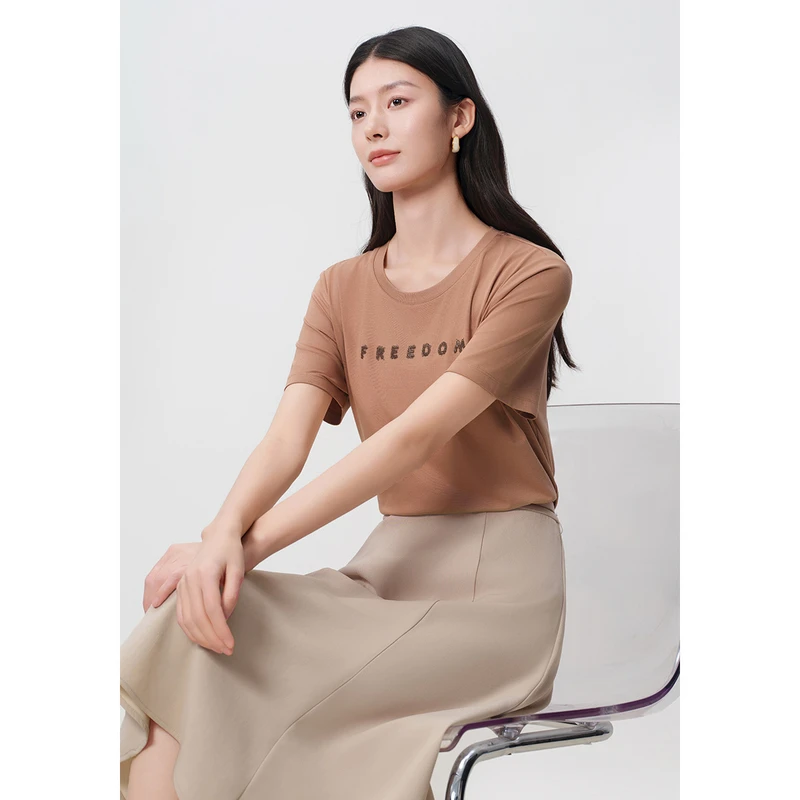 dunnu敦奴2025夏季新款圆领气质显瘦休闲百搭短袖T恤女