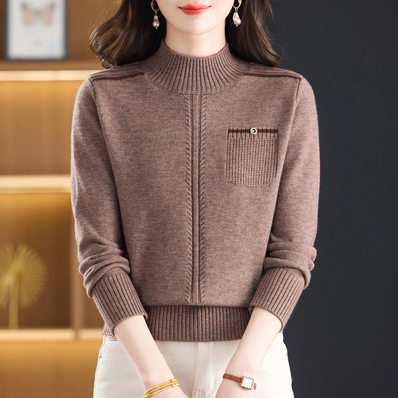 冬季新款洋气半高领打底宽松套头百搭长袖针织衫女上档次内搭上衣