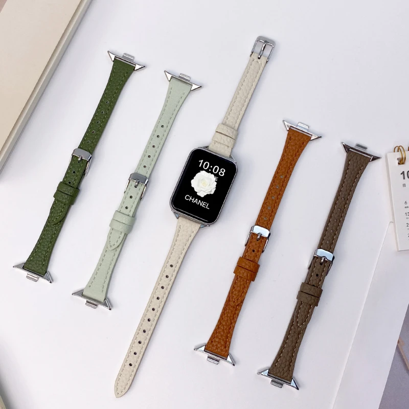 适用小米手环9pro表带红米watch6/5女细款荔枝纹皮小蛮腰尖尾