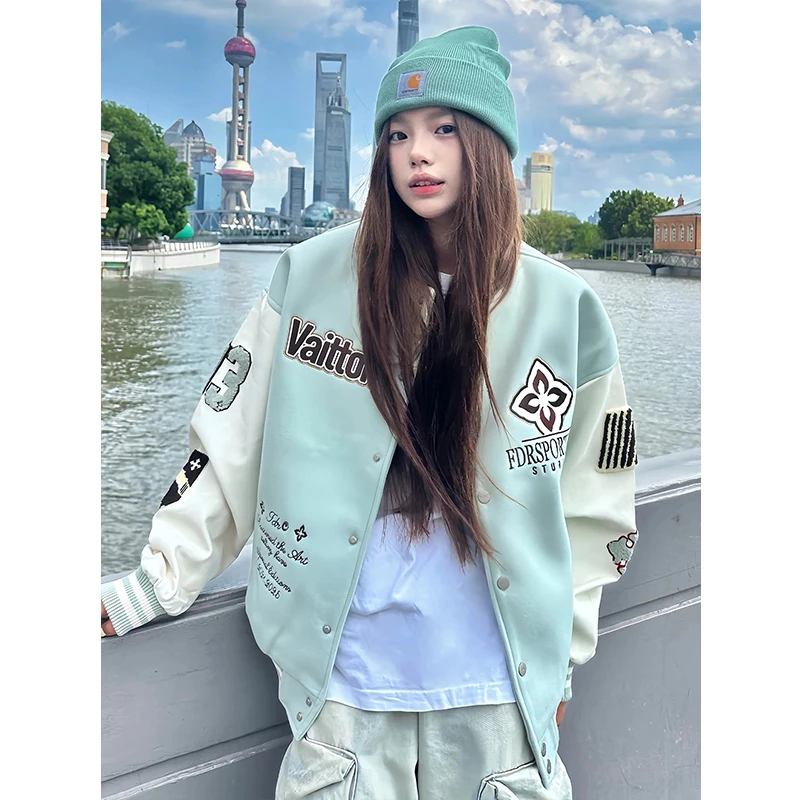 美式复古字母刺绣运动棒球服外套男女款秋季重磅cleanfit情侣夹克