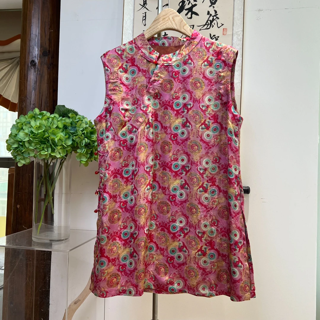 圆领提花立领常规款中长款上衣花色网红女装复古碎花B006