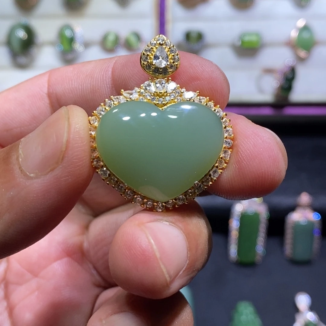和田玉（碧玉）银S925镶嵌吊坠(不含链)