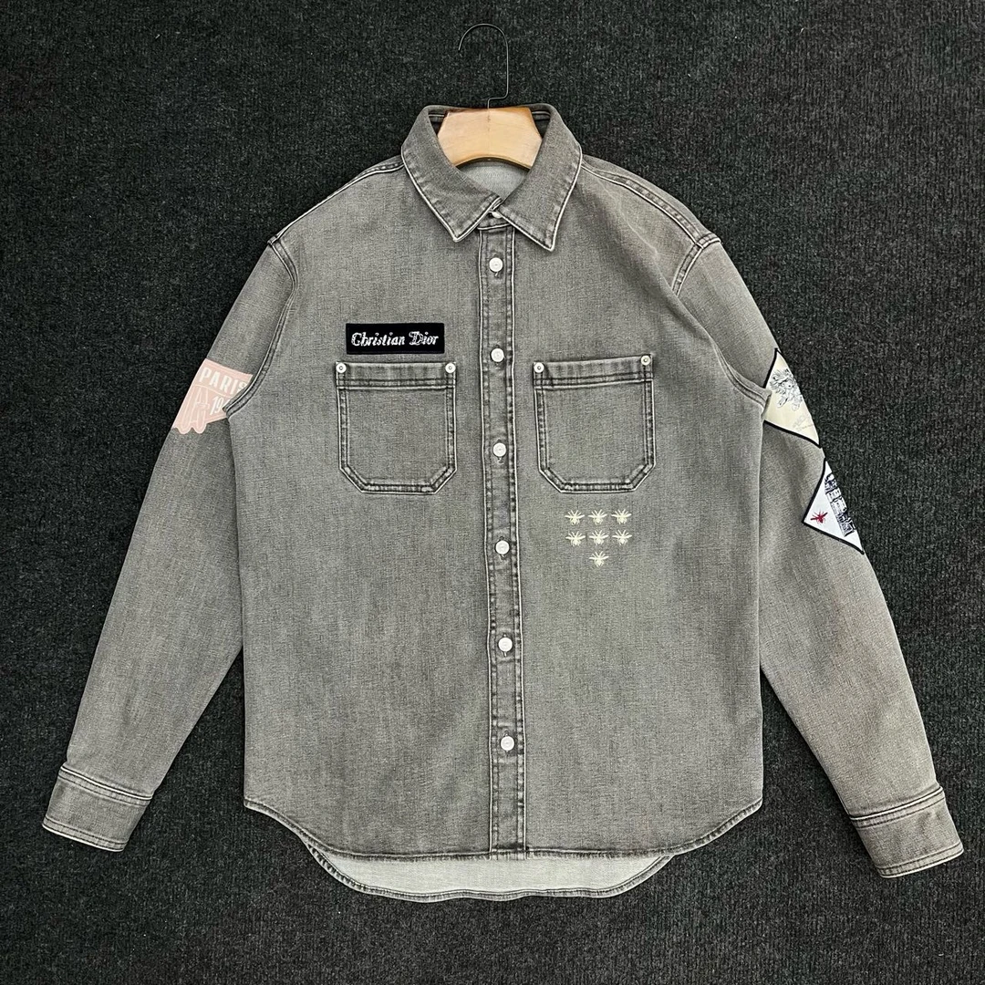 99新 DIOR/迪奥 胸前口袋图案印花单排扣长袖衬衫/尺码37