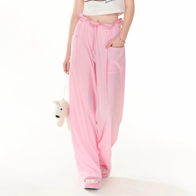 Andrea Martin 2025新款抽褶轻薄透气肌理感皱皱裤宽松直筒休闲裤