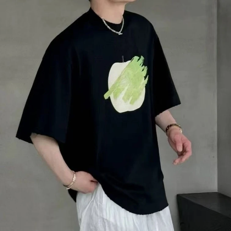 青少年夏季薄款短袖T恤苹果涂鸦潮流洋气上衣学生穿搭