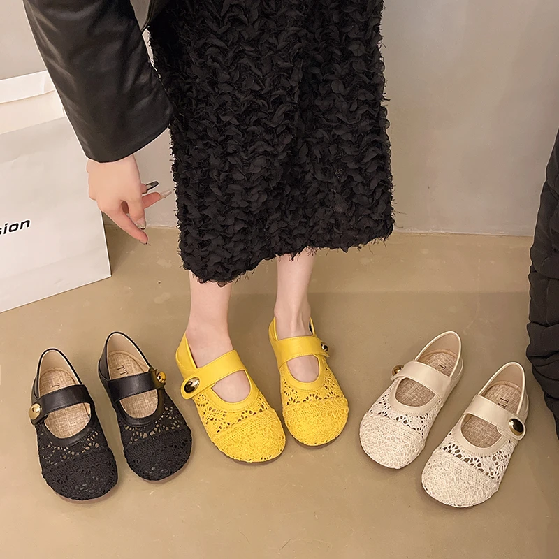 KAMANZHE/卡曼哲新款软底布面透气镂空女士豆豆鞋舒适软底单鞋女