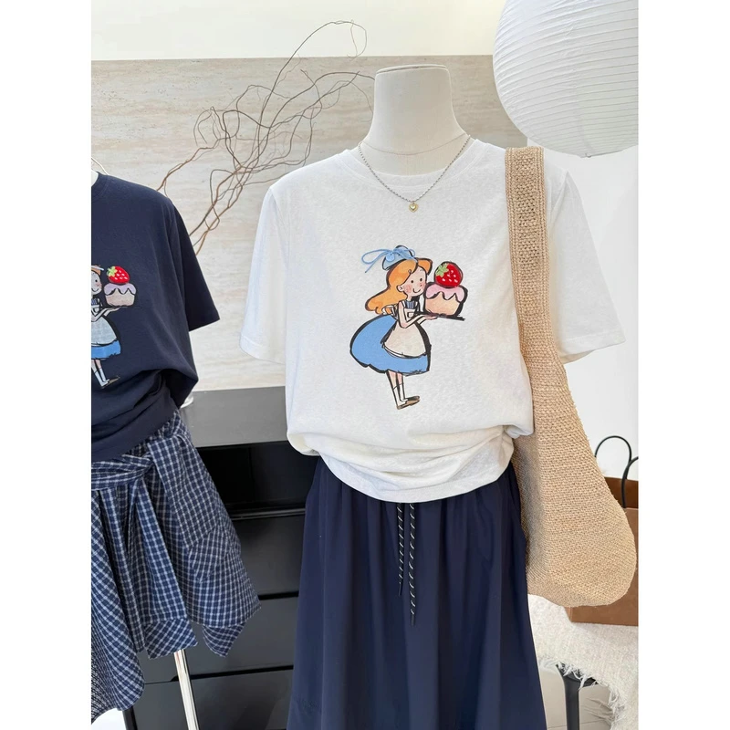 雪花棉薄款白色短袖t恤女款宽松显瘦200斤适合胖mm的大码夏装