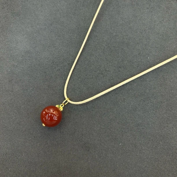 红玛瑙皮绳项链0002