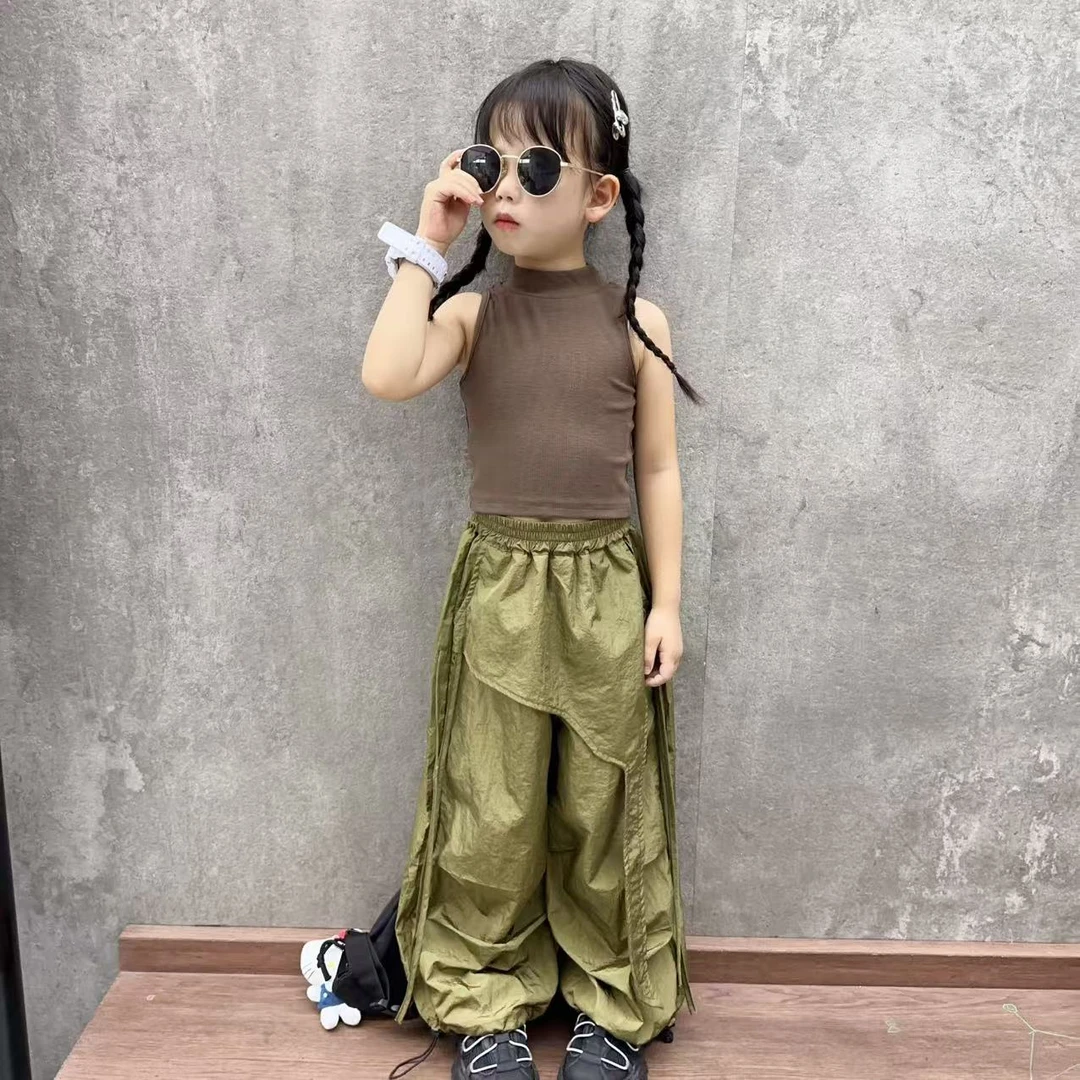 女童夏季新款2025时尚韩版洋气休闲背心个性阔腿休闲裤两件套潮酷