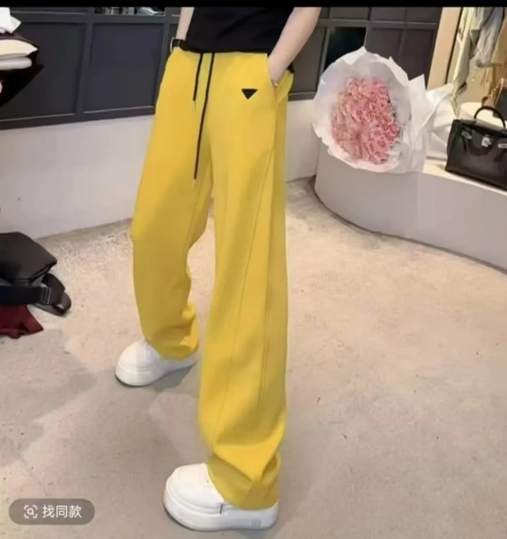 2506韩版秋季三角高腰弯刀直筒松紧垂感休闲裤显瘦运动香蕉裤子