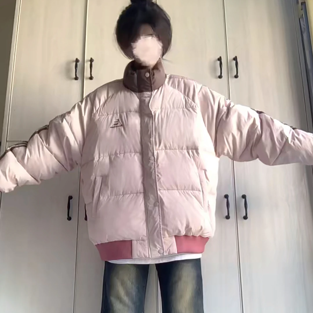 冬季加厚条纹撞色棉服外套