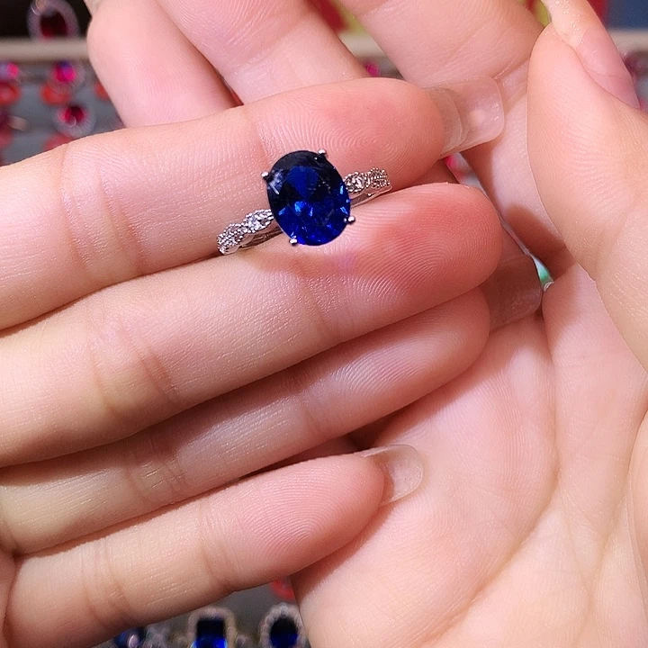 蓝宝石戒指银S925镶嵌