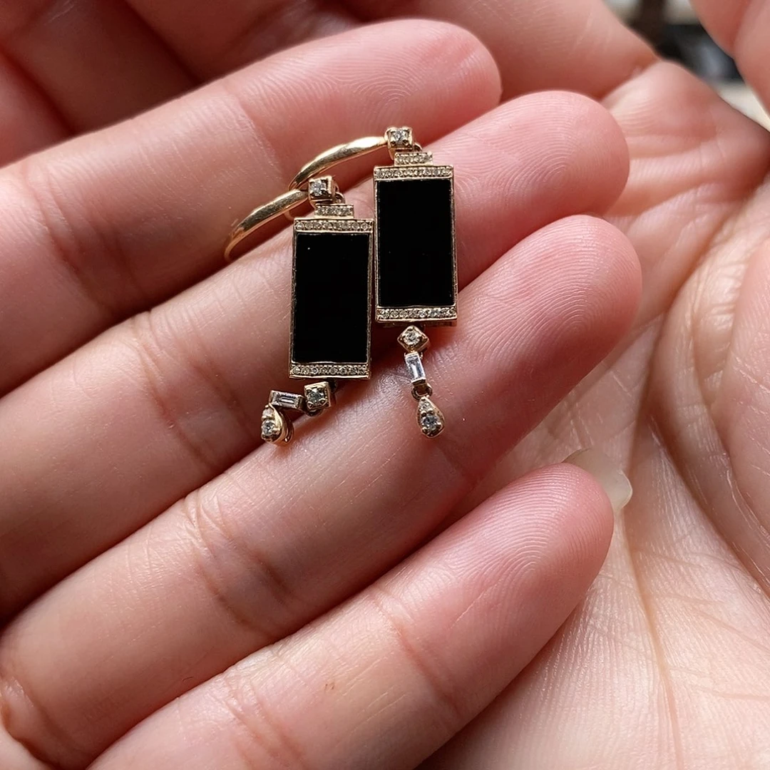 翡翠耳饰18K金镶嵌墨翠