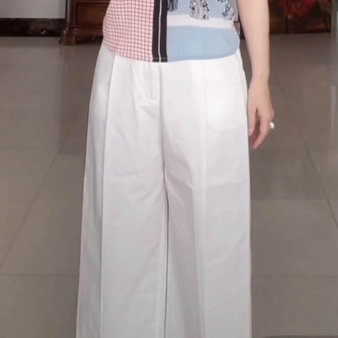 【双全设计款】云端漫步 自然中高腰白色遮肉显瘦阔腿裤 棉