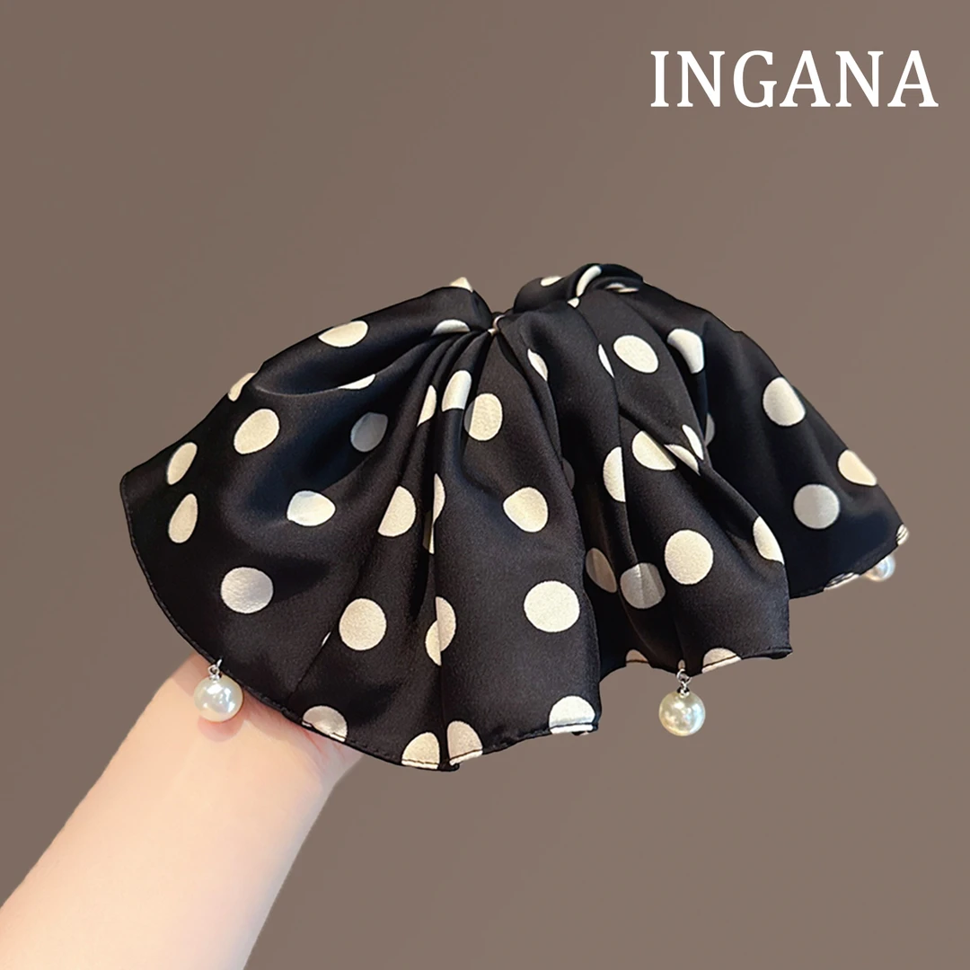 气质日韩浪漫纯色缎面撞色波点大肠圈2025时尚珍珠吊坠发圈发绳女