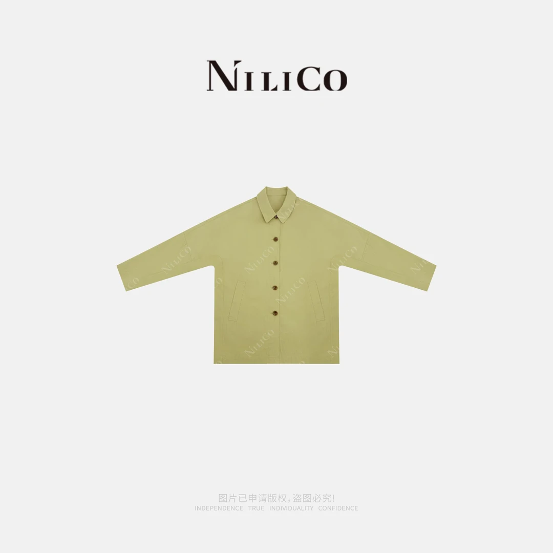 NILICO【新野之风】知识分子慵懒风简约廓形翻领休闲风衣外套