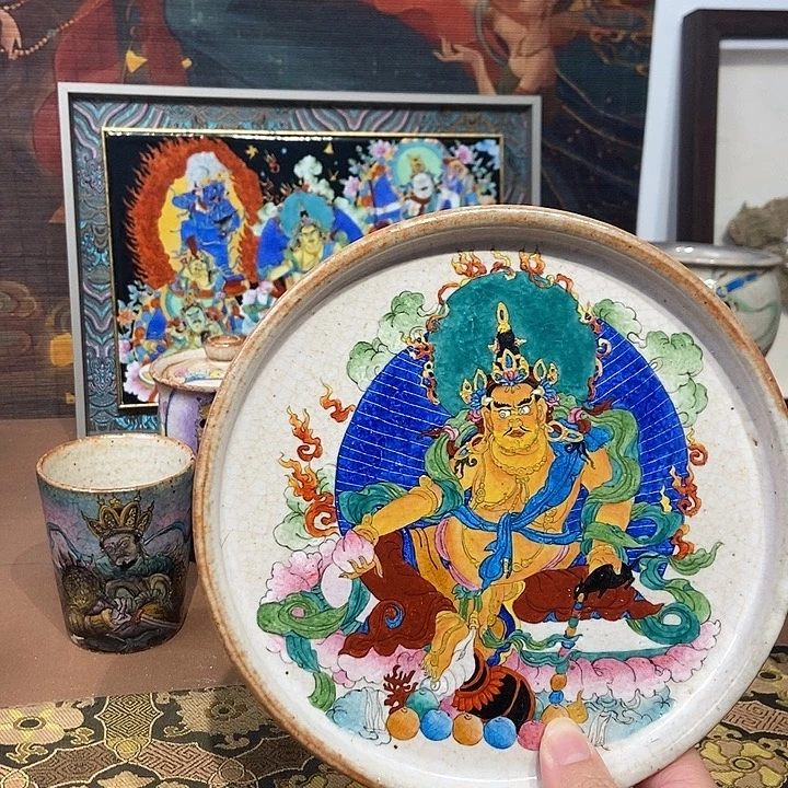 手工手绘黄财财茶盘