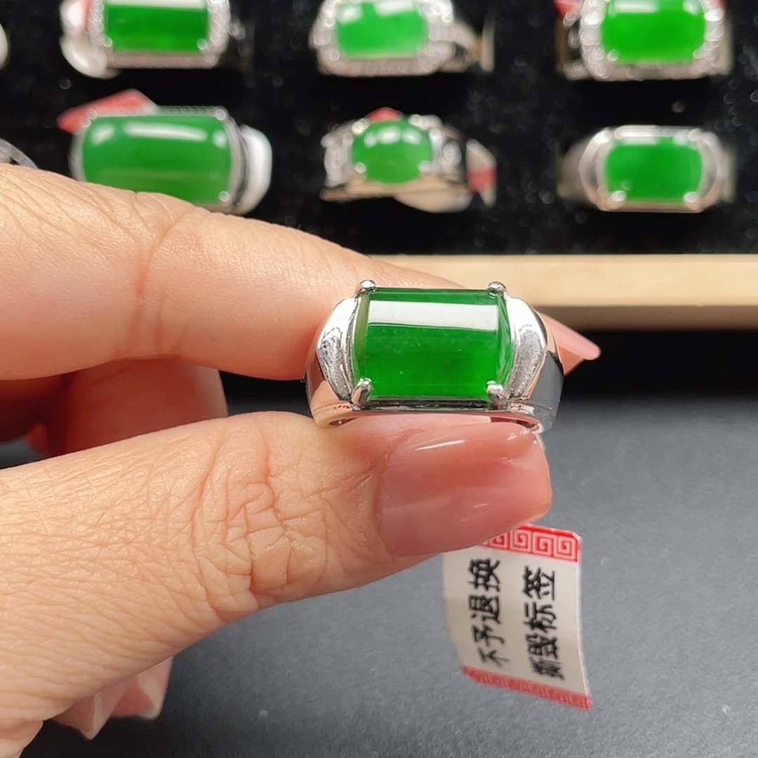翡翠银S925镶嵌戒指男戒没运费险编号3953