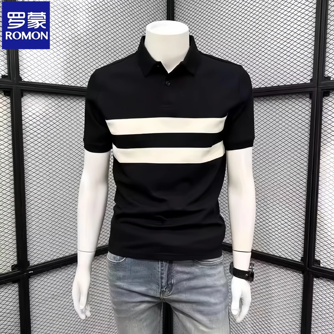 Romon/罗蒙男士短袖polo衫夏季新款轻奢潮流时尚休闲翻领修身T恤