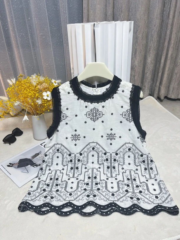 高级感蕾丝花边刺绣无袖背心女夏季2025宽松显瘦女生韩系ins衣服