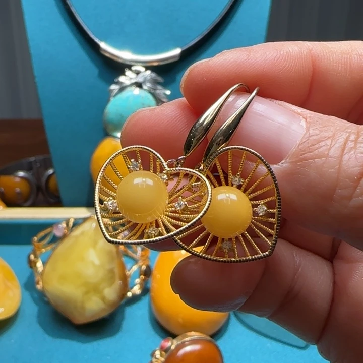 琥珀未镶嵌耳饰波兰设计款琥珀蜜蜡