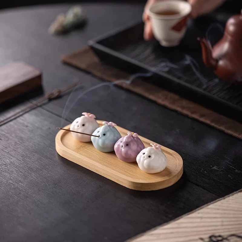 泡泡鱼茶宠小胖鱼茶道摆件陶瓷香插茶道家居装饰创意居家香炉香座