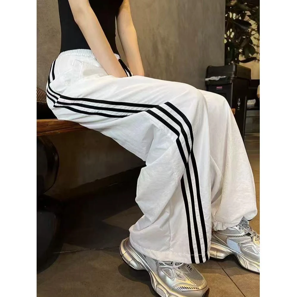 【原版包边一裤两穿】高街美式速干休闲裤三条杠抽绳宽松直筒阔腿裤