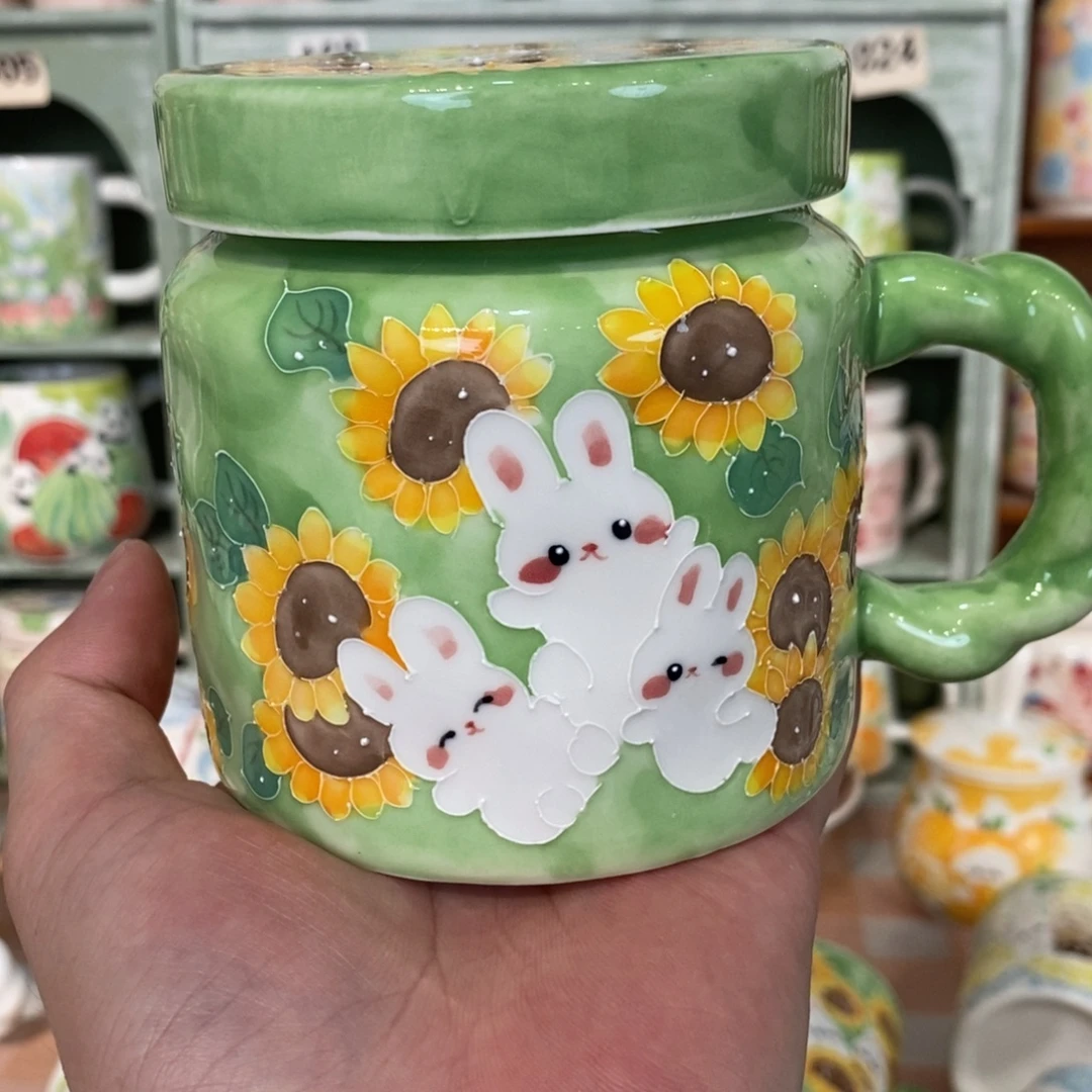 瓷片向日葵兔子马克杯微瑕