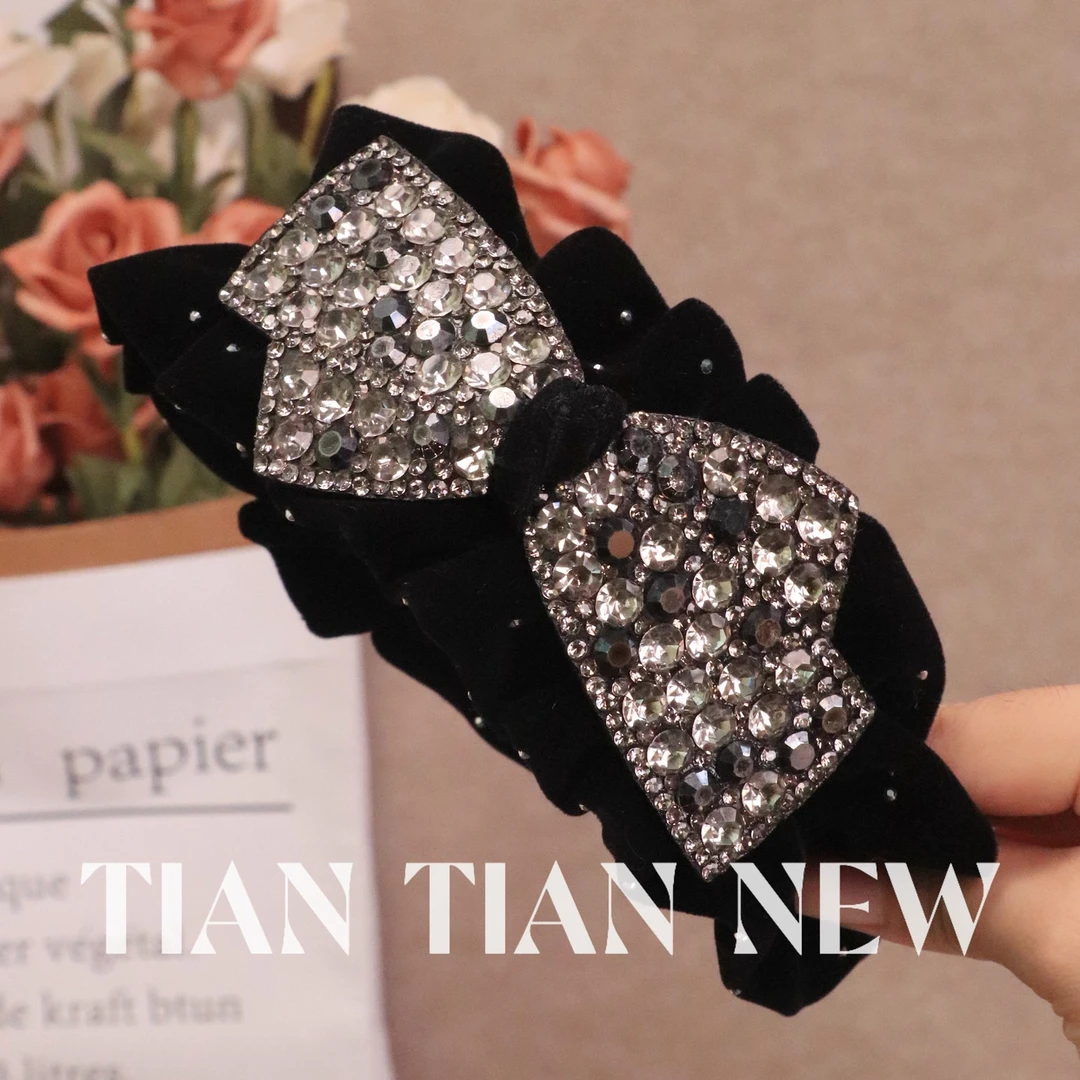 【财阀千金】A145高级感秋冬丝绒蝴蝶结褶皱发箍高颅顶女洋气发饰