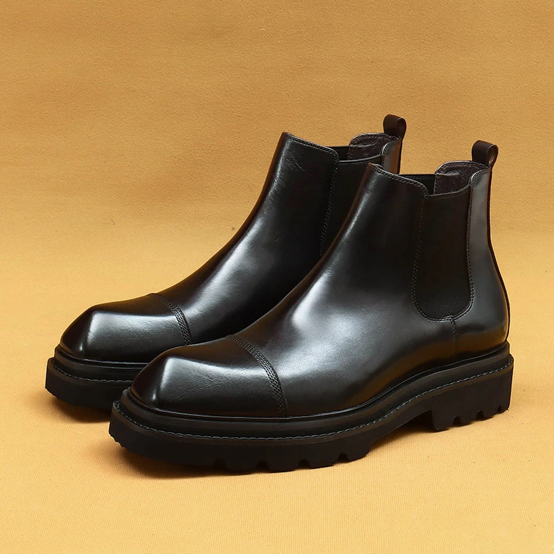 路易圣戈希男款切尔西马丁靴冬季男短靴中帮英伦风方头厚底增高