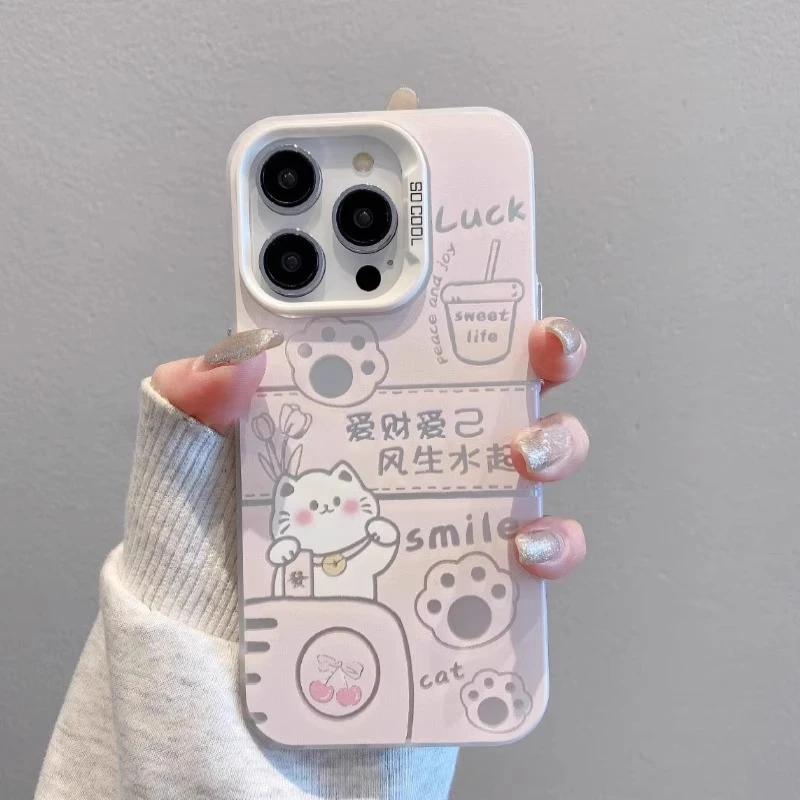 爱财爱己招财猫适用苹果16promax手机壳文字iPhone 17pro保护套15