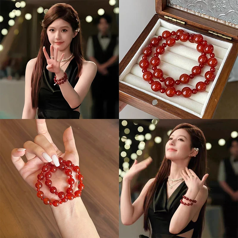 女王空间赵露思许妍同款双层玛瑙手串大小珠间隔手链