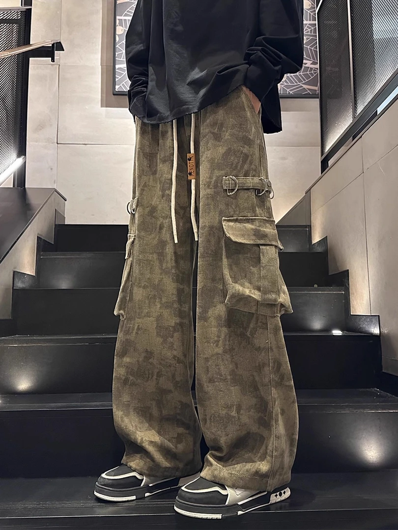 迷彩工装裤男款秋冬加厚痞帅男生宽松2025新款阔腿男士休闲长裤子