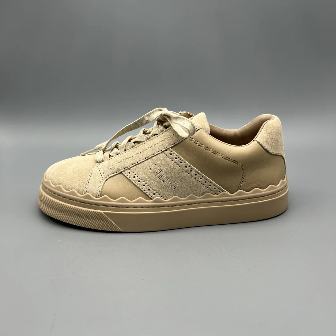 chloe/蔻依 ch005 卡其拼色休闲板鞋 时尚百搭