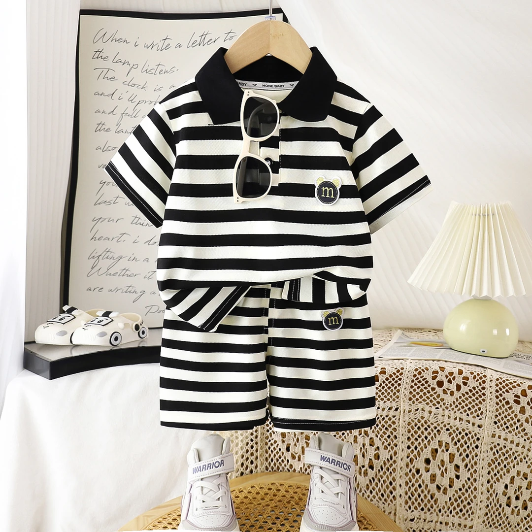 宝宝短袖套装薄款儿童条纹套装婴儿空调衣服家居睡衣夏季男童女孩